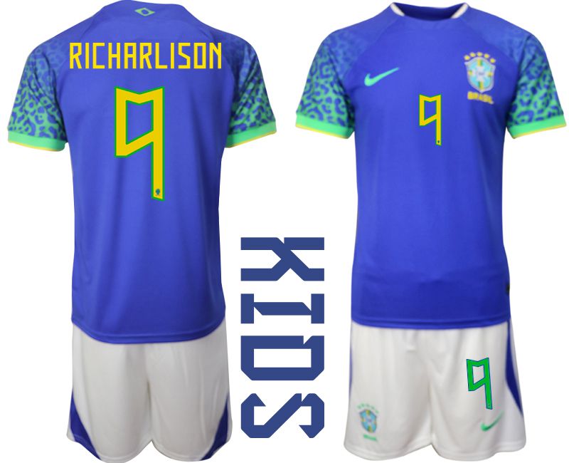 Youth 2022 World Cup National Team Brazil away blue 9 Soccer Jerseys